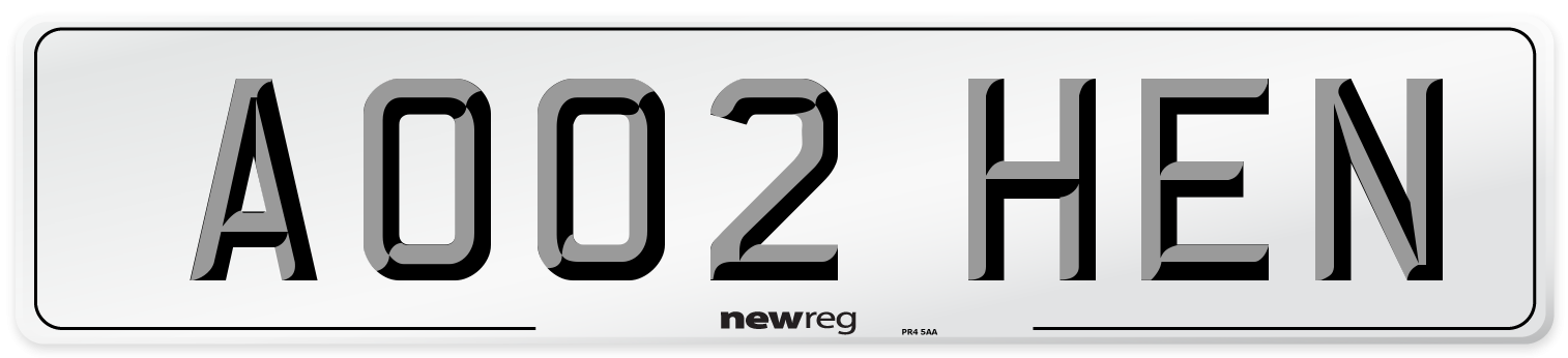 AO02 HEN Number Plate from New Reg